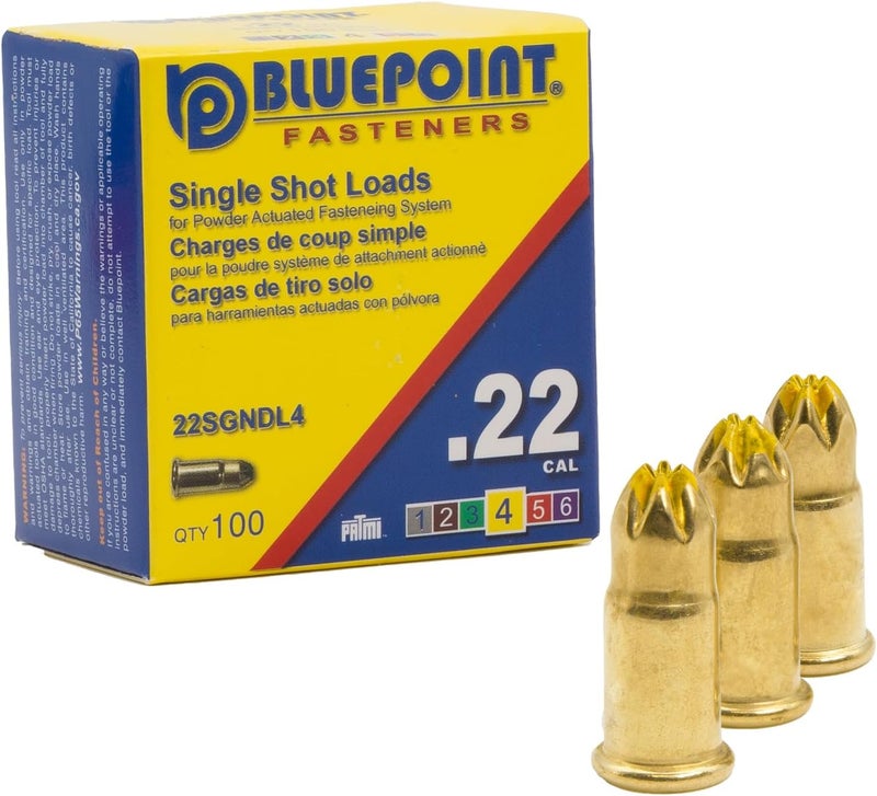 Bluepoint .22 Cal YELLOW Neck Down Single Shot Powder Load for Powder Actuated Fastening System, (500 - Count). Item# 22SGNDL4 5-PACK SAVE $10 - Image 2